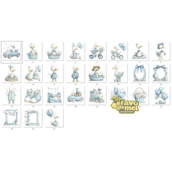 Kit Digital Ganso Azul Aquarela Png #28