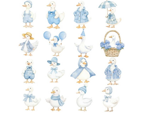 Kit Digital Ganso Azul Aquarela Png Premium #24
