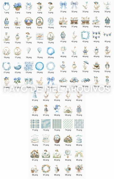 Kit Digital Ganso Azul Aquarela Png Premium #7