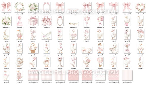 Kit Digital Ganso Fofinho Rosa Aquarela Png Premium #12