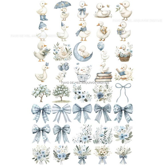 Kit Digital Ganso Fofinho Azul Aquarela Png Premium #6