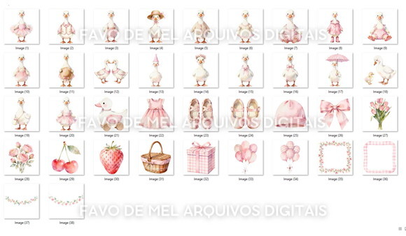 Kit Digital Ganso Rosa Aquarela #19