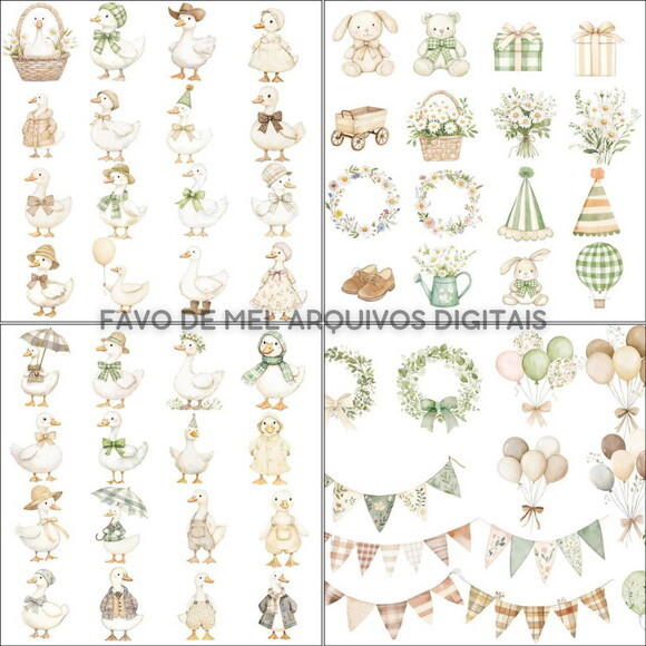 Kit Digital Ganso Rústico Aquarela Png #21