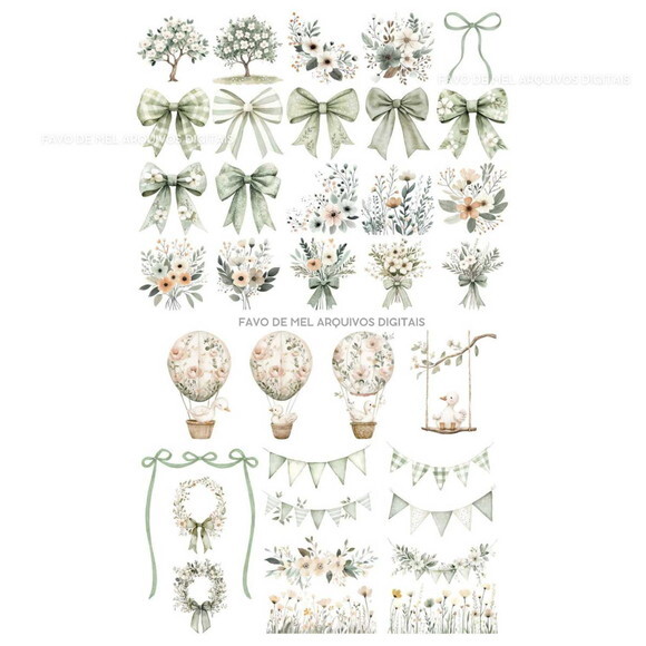 Kit Digital Ganso Verde Aquarela Png Premium #8