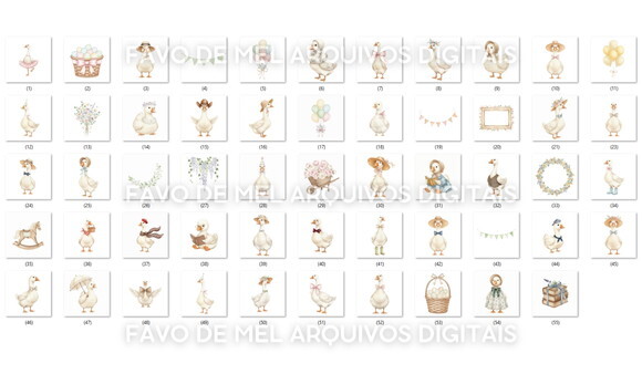 Kit Digital Ganso Vintage Rústico Cottage Aquarela #15 Png