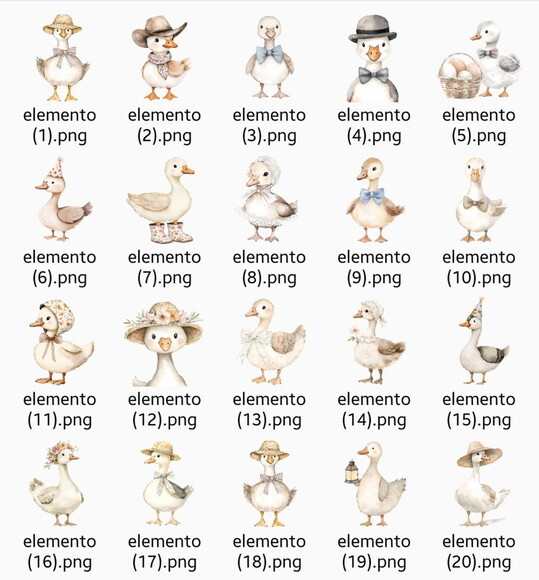 Kit Digital Gansos e Patinhos Aquarela #11 Png Premium