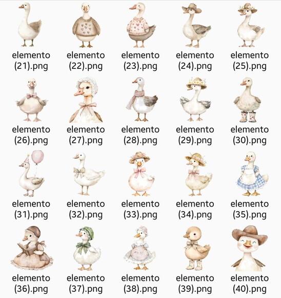 Kit Digital Gansos e Patinhos Aquarela #11 Png Premium