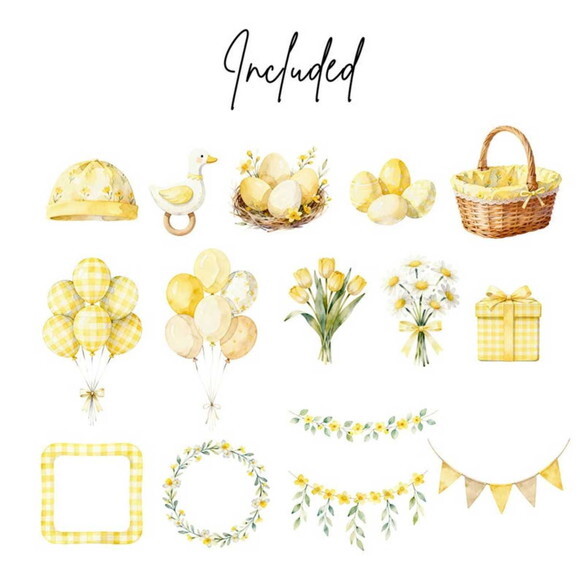 Kit Digital Gansos Fofinhos Amarelo Aquarela