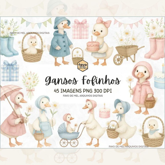 Kit Digital Gansos Fofinhos Aquarela Png Premium #5