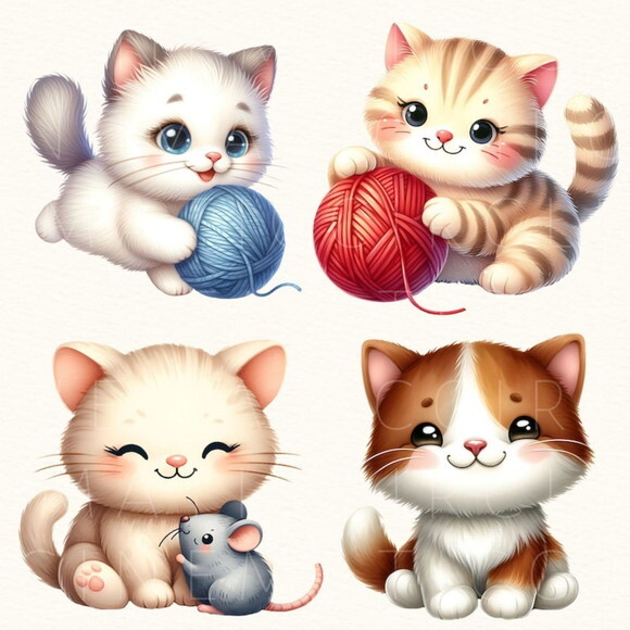 Kit Digital Gatinhos Aquarela Premium - Happy Cats (cc)