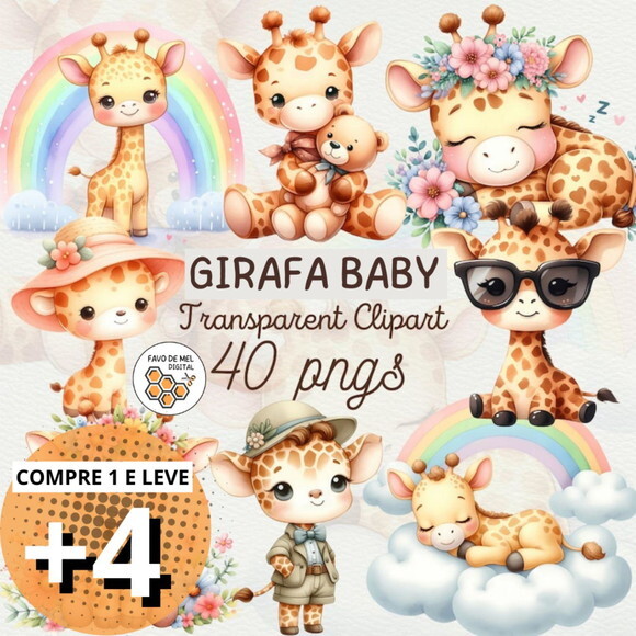 Kit Digital Girafa Baby Aquarela Png (pague 1 Leve +4)