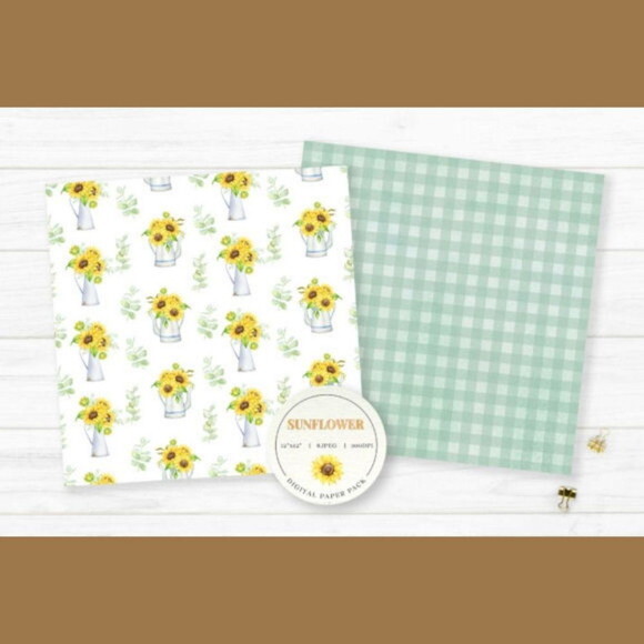 Kit Digital Girassol Aquarela - Sunflowers Watercolor