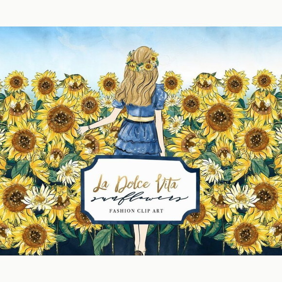 Kit Digital Girassol Aquarela Premium - La Dolce Vita