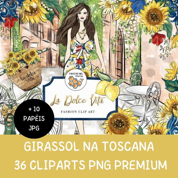 Kit Digital Girassol Aquarela Premium - La Dolce Vita