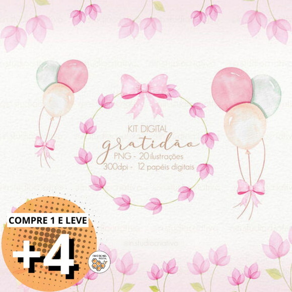 Kit Digital Gratidão - Floral Aquarela