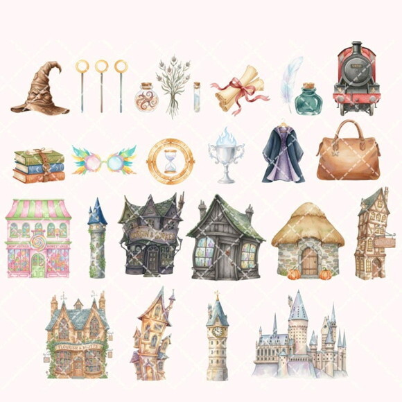 Kit Digital Harry Potter Aquarela Premium Png