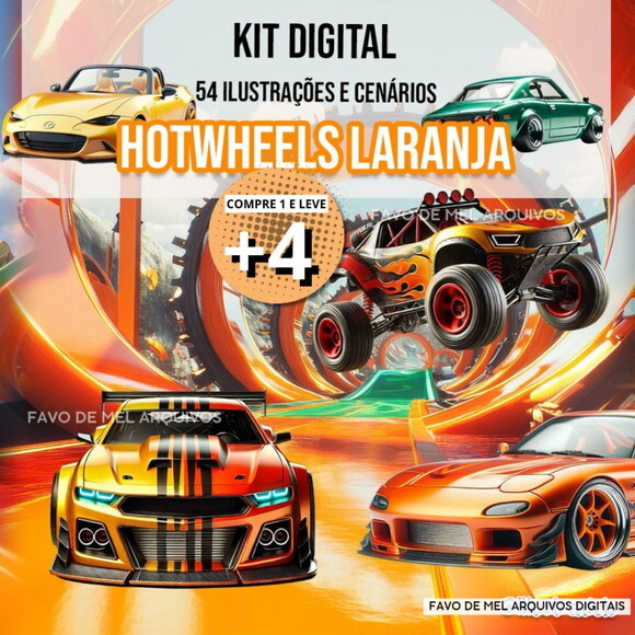 Kit Digital Hot Wheels Laranja Png (pague 1 Leve 5)