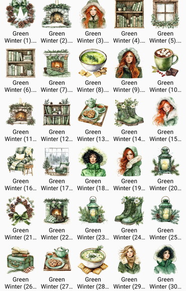 Kit Digital Inverno Verde - Garotas Aquarela