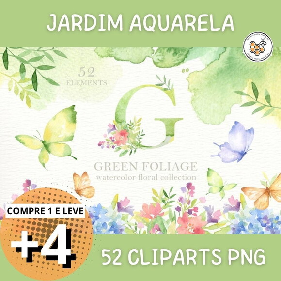 Kit Digital Jardim Aquarela - Green Foliage