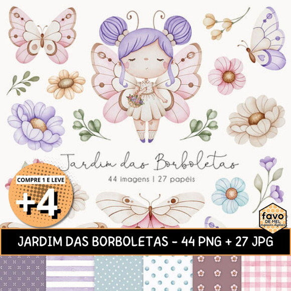 Kit Digital Jardim das Borboletas Aquarela