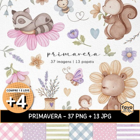 Kit Digital Jardim Aquarela | Primavera | Animais e Flores