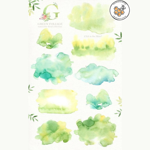 Kit Digital Jardim Aquarela - Green Foliage