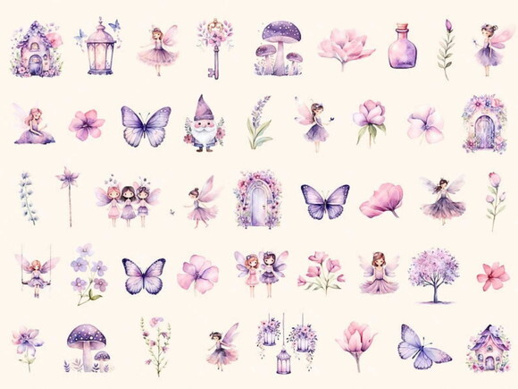 Kit Digital Jardim das Fadas #12 Fadinhas Lilás Aquarela Png