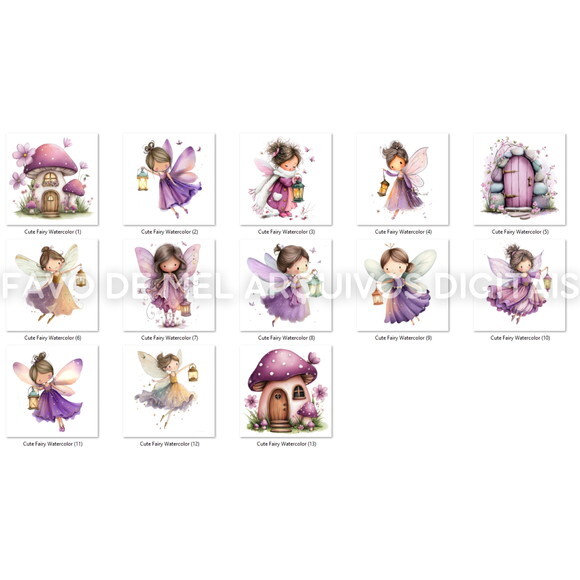 Kit Digital Jardim das Fadas #15 Fadinhas Lilás Aquarela Png