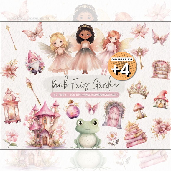 Kit Digital Jardim das Fadas Aquarela #2 Png -pague 1 Leve 5