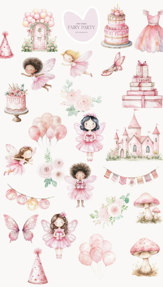 Kit Digital Jardim das Fadas Aquarela #3 Png Premium