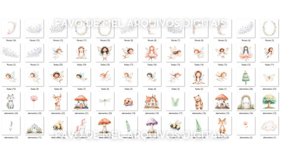 Kit Digital Jardim das Fadas Aquarela #4 Png Premium
