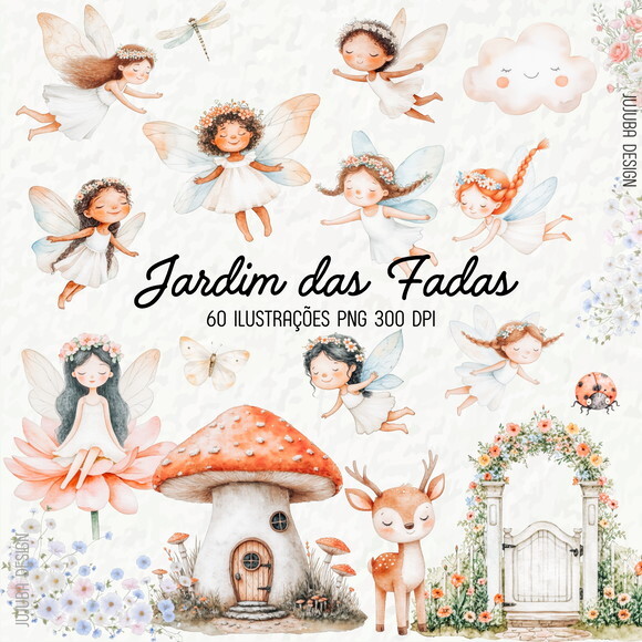 Kit Digital Jardim das Fadas Aquarela #4 Png Premium