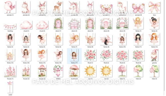 Kit Digital Jardim das Fadas Aquarela #5 Png Premium