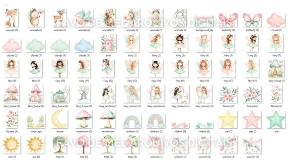 Kit Digital Jardim das Fadas Aquarela #6 Png Premium