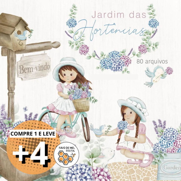 Kit Digital Jardim das Hortencias Aquarela