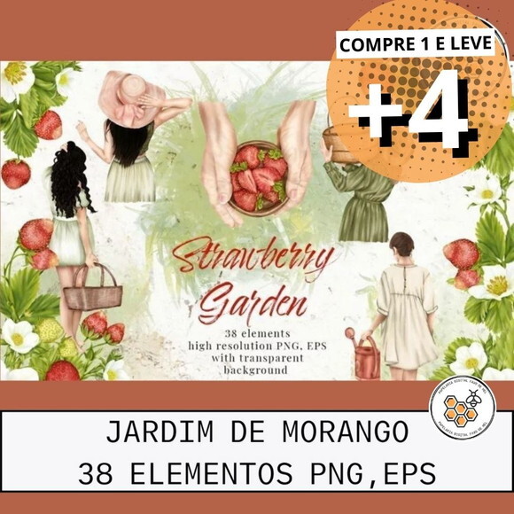 Kit Digital Jardim de Morango Aquarela - Strawberry Garden