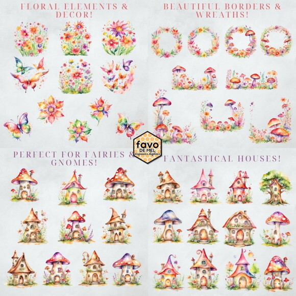 Kit Digital Jardim Encantado Aquarela - Magia das Fadas Png