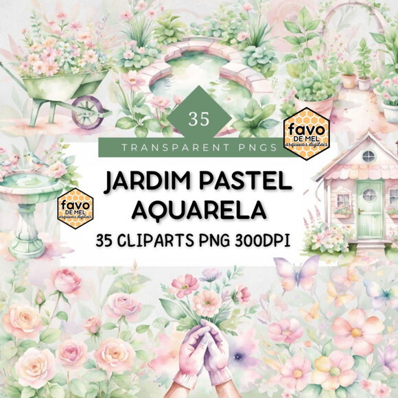 Kit Digital Jardim Pastel Aquarela - Garden Life (msp)