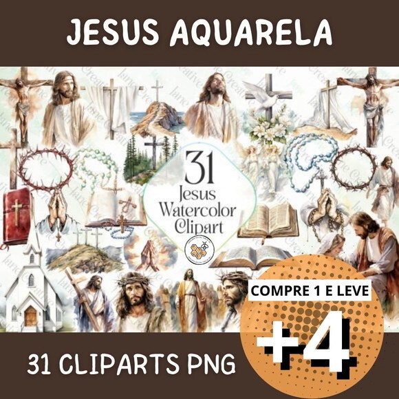 Kit Digital Jesus Aquarela - Jesus Watercolor Clipart