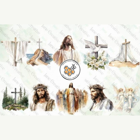 Kit Digital Jesus Aquarela - Jesus Watercolor Clipart
