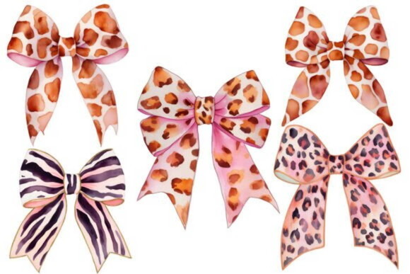 Kit Digital Laços Animal Print Aquarela Png Oncinha