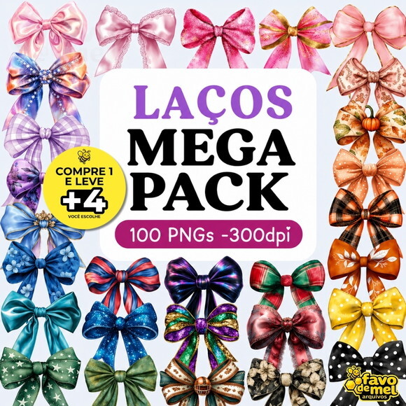 Kit Digital Laços Aquarela - Mega Pack 100 Ilustrações