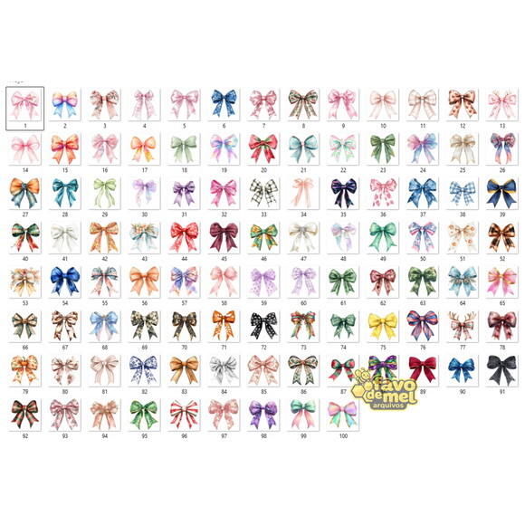 Kit Digital Laços Aquarela - Mega Pack 100 Ilustrações