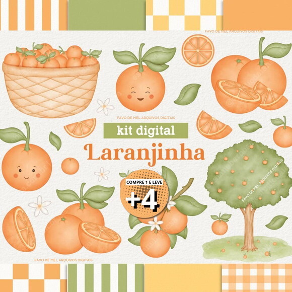 Kit Digital Laranjinha Aquarela Png (pague 1 Leve +4)