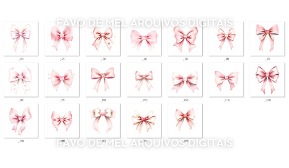 Kit Digital Laços Rosa Aquarela - Lacinhos Coquette Png