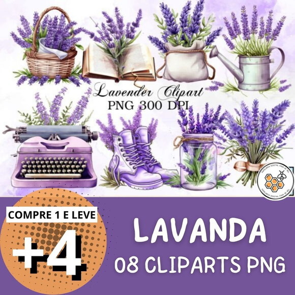Kit Digital Lavanda Aquarela - Lavender Clipart