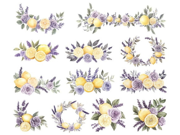 Kit Digital Lavanda e Limão Aquarela Png (pague 1 Leve 5)