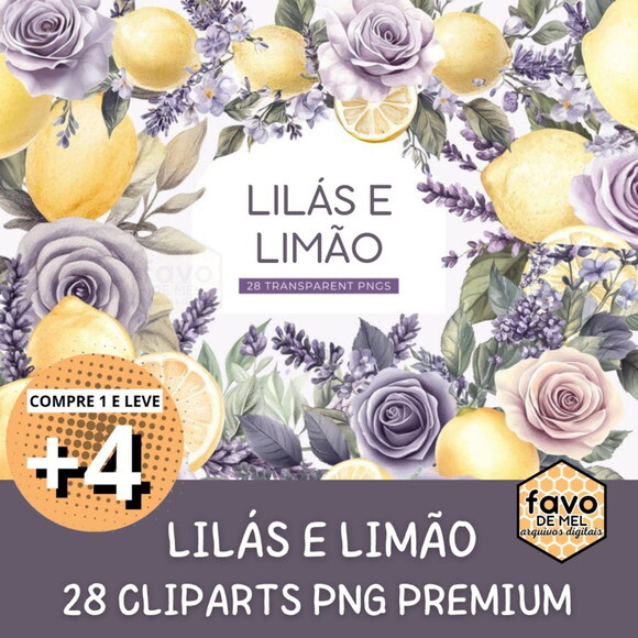 Kit Digital Lavanda e Limão Aquarela Png (pague 1 Leve 5)