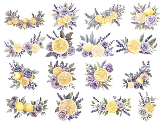 Kit Digital Lavanda e Limão Aquarela Png (pague 1 Leve 5)