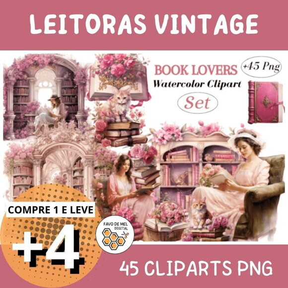 Kit Digital Leitoras Vintage - Book Lover